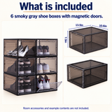 OHMM gallery v2 9 / 5 / package contents — SET OF 6 Clear Stackable Shoe Boxes with Magnetic Doors