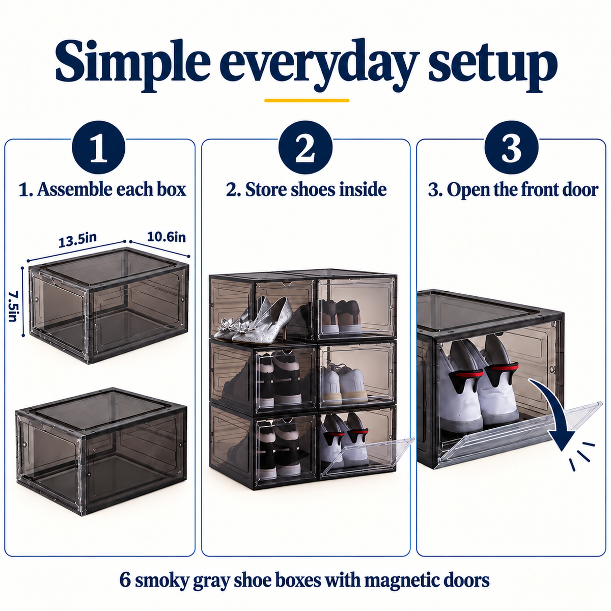 OHMM gallery v2 9 / 6 / everyday setup — SET OF 6 Clear Stackable Shoe Boxes with Magnetic Doors