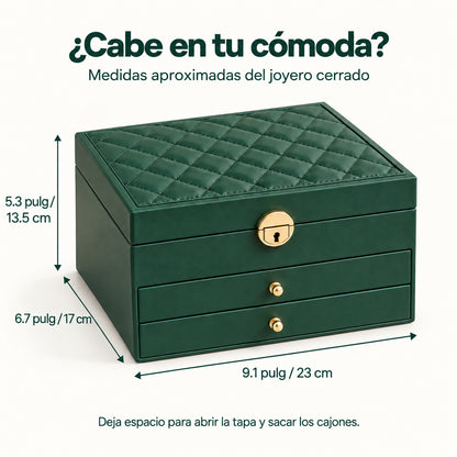 Medidas aproximadas del joyero cerrado: 9.1 por 6.7 por 5.3 pulgadas