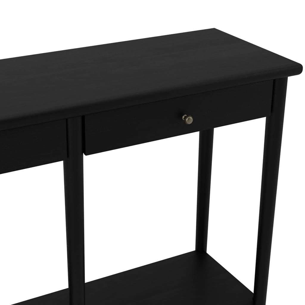 Black rectangular console table with a rubberwood base