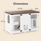 Exterior dimensions of the white cat cabinet: 47.2 inches wide, 22 inches deep and 27.7 inches high