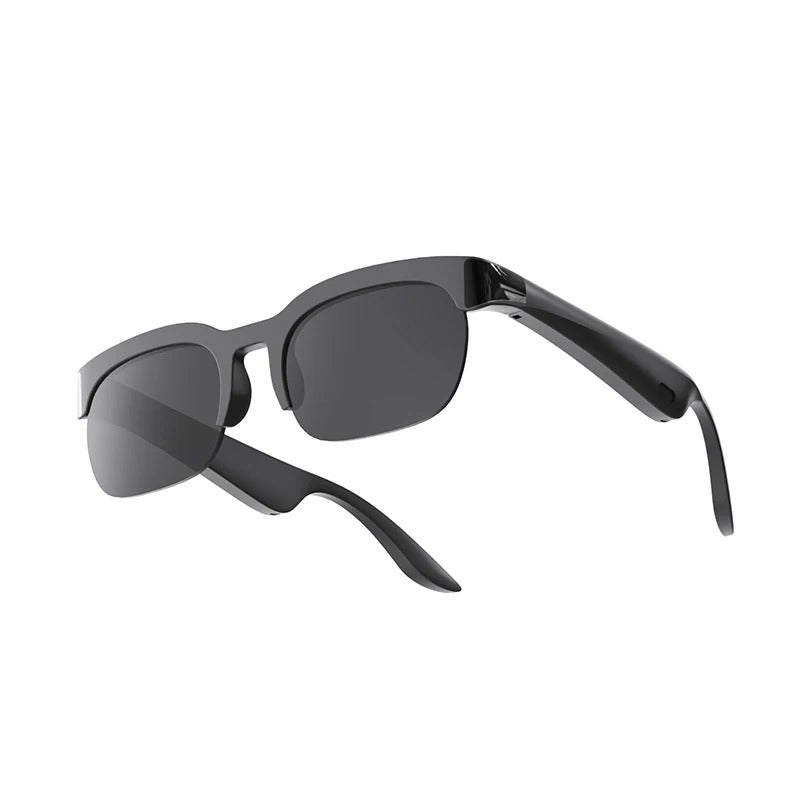 Black XG89 camera-free smart glasses on a white background