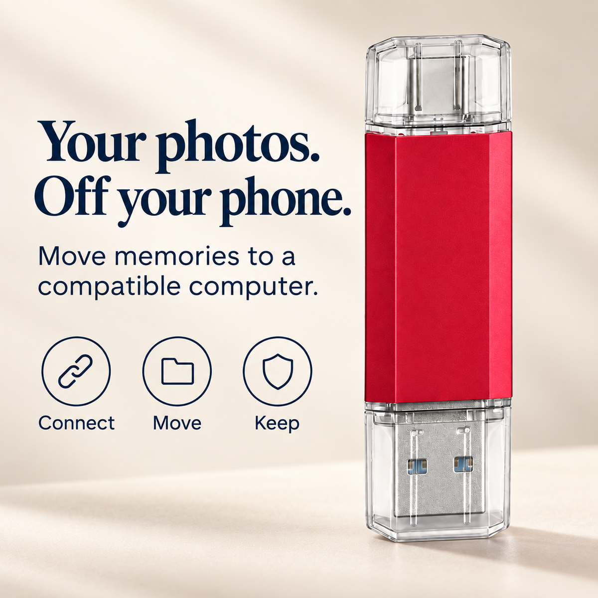 Your photos off your phone with the red photo backup drive