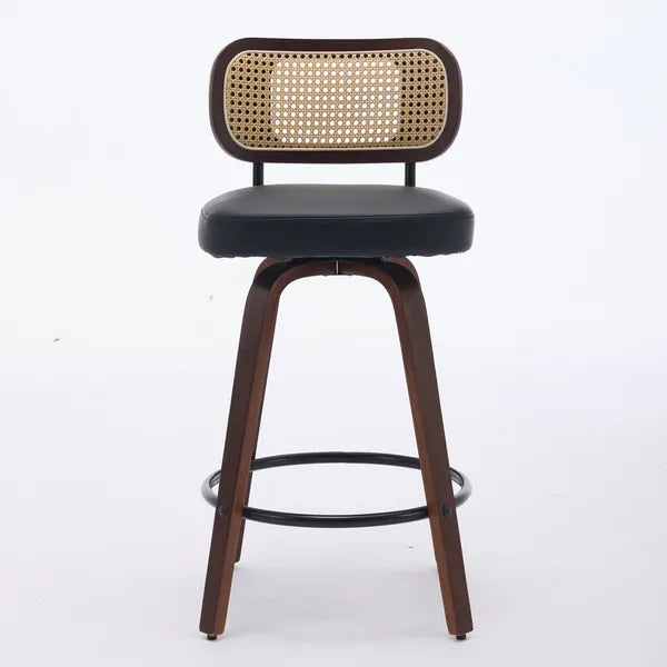 Set of 2 Rattan Swivel Counter Stools 26 Inch Walnut view 2