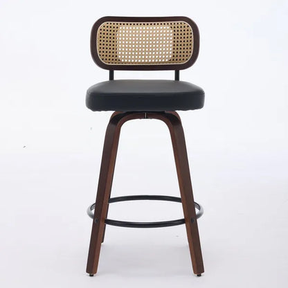 Set of 2 Rattan Swivel Counter Stools 26 Inch Walnut view 2
