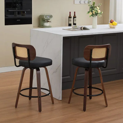 Set of 2 Rattan Swivel Counter Stools 26 Inch Walnut view 17