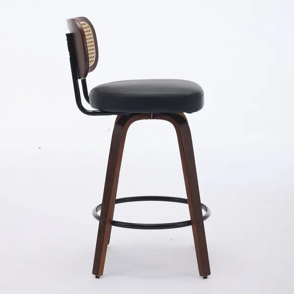 Set of 2 Rattan Swivel Counter Stools 26 Inch Walnut view 4