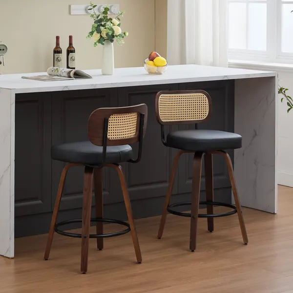 Set of 2 Rattan Swivel Counter Stools 26 Inch Walnut view 20