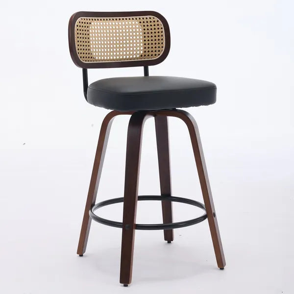 Set of 2 Rattan Swivel Counter Stools 26 Inch Walnut view 3
