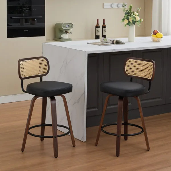 Set of 2 Rattan Swivel Counter Stools 26 Inch Walnut view 19