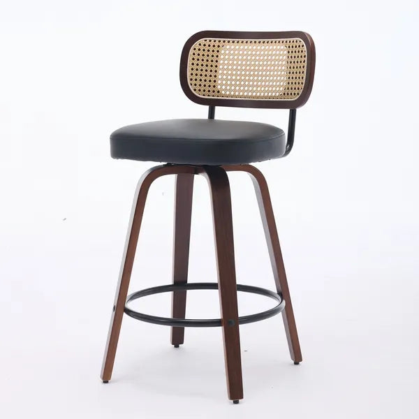 Set of 2 Rattan Swivel Counter Stools 26 Inch Walnut view 7