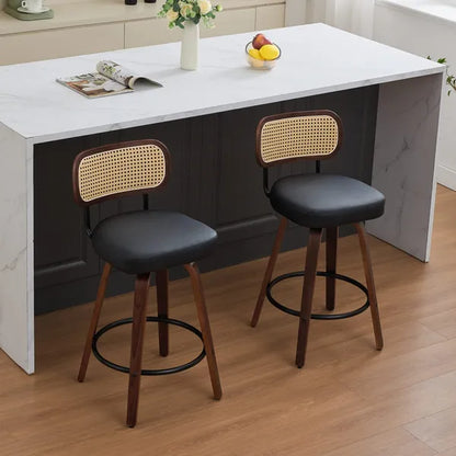 Set of 2 Rattan Swivel Counter Stools 26 Inch Walnut view 14