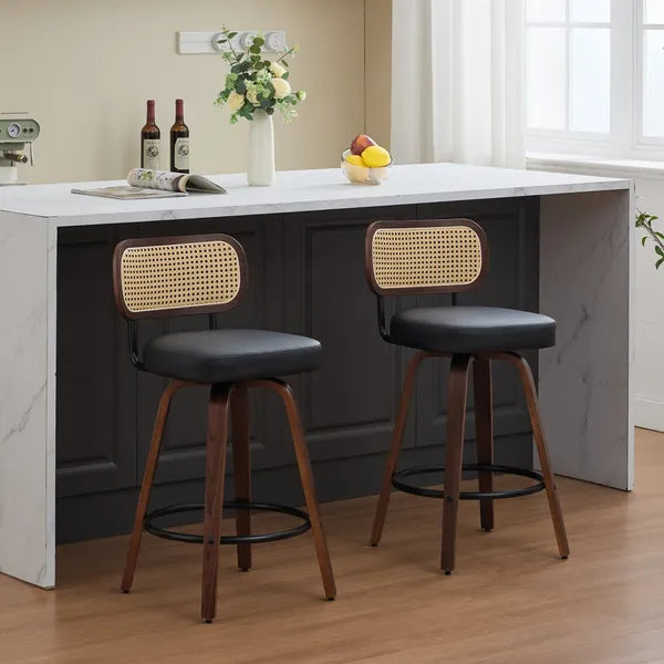 Set of 2 Rattan Swivel Counter Stools 26 Inch Walnut view 15