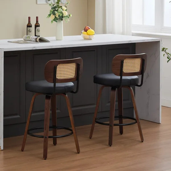Set of 2 Rattan Swivel Counter Stools 26 Inch Walnut view 18