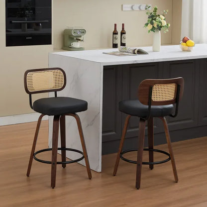 Set of 2 Rattan Swivel Counter Stools 26 Inch Walnut view 16