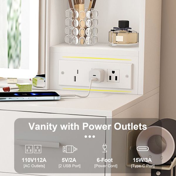 Small LED Makeup Vanity with Hidden Storage and Stool view 2