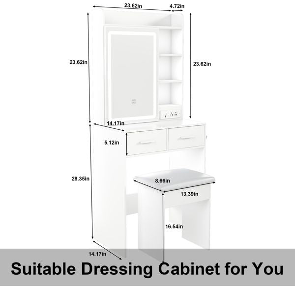 Small LED Makeup Vanity with Hidden Storage and Stool view 1