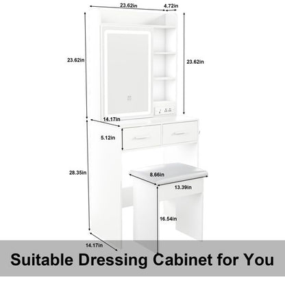 Small LED Makeup Vanity with Hidden Storage and Stool view 1