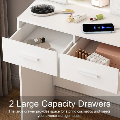 Small LED Makeup Vanity with Hidden Storage and Stool view 3