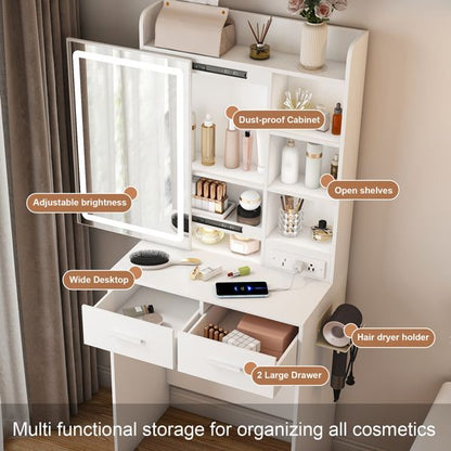 Small LED Makeup Vanity with Hidden Storage and Stool view 5