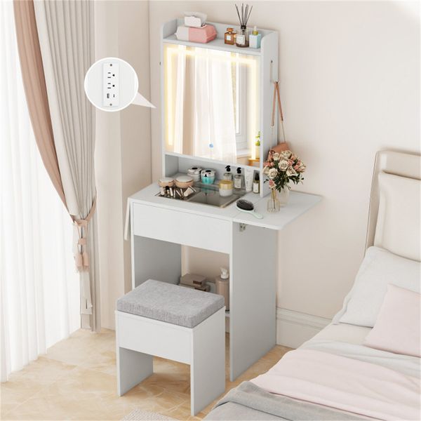 Expandable Makeup Vanity 19.5 to 37 Inch with Charging Station view 6
