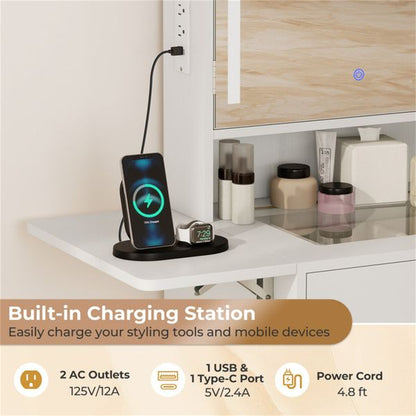 Expandable Makeup Vanity 19.5 to 37 Inch with Charging Station view 7