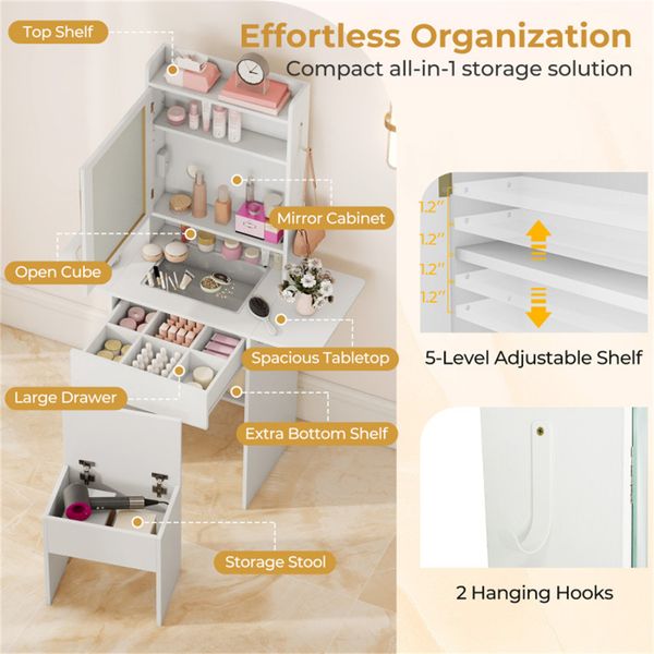 Expandable Makeup Vanity 19.5 to 37 Inch with Charging Station view 9