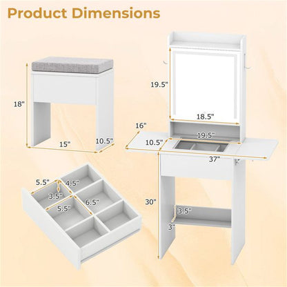 Expandable Makeup Vanity 19.5 to 37 Inch with Charging Station view 3