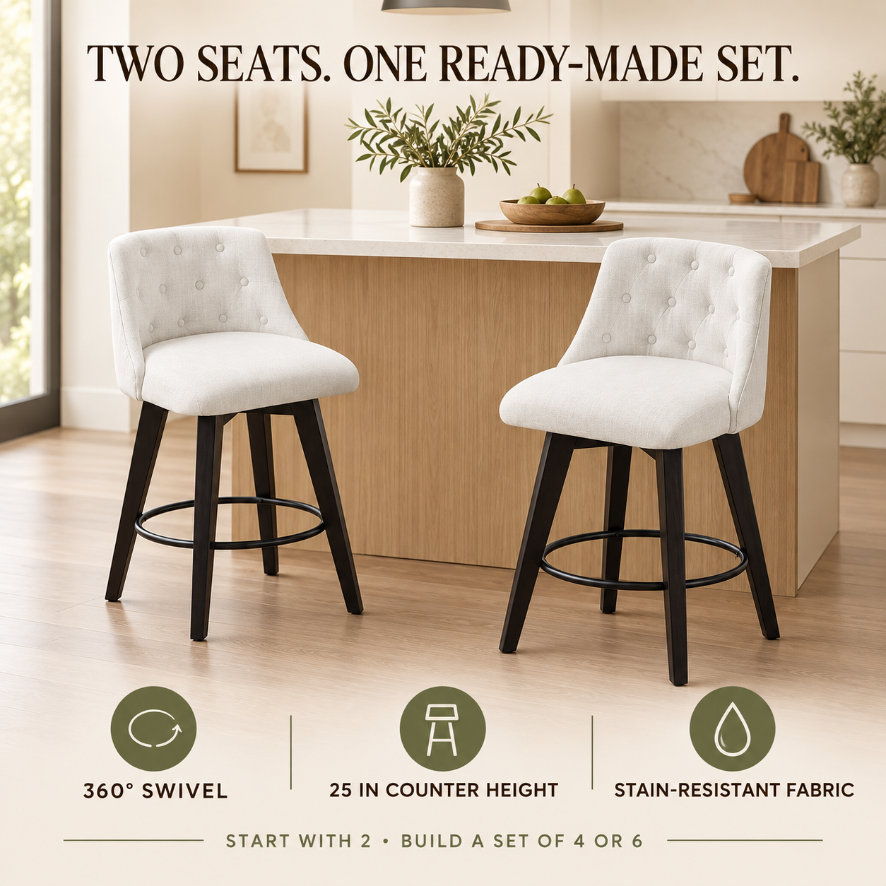 Build a balanced row of two, four or six seats