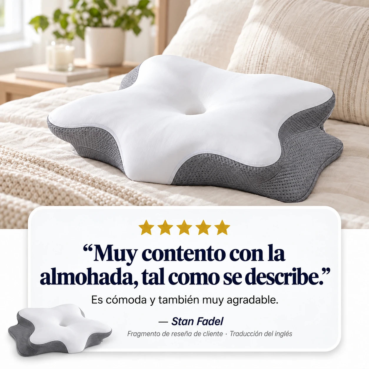 Fragmento de reseña de Stan Fadel: Muy contento con la almohada, tal como se describe.
