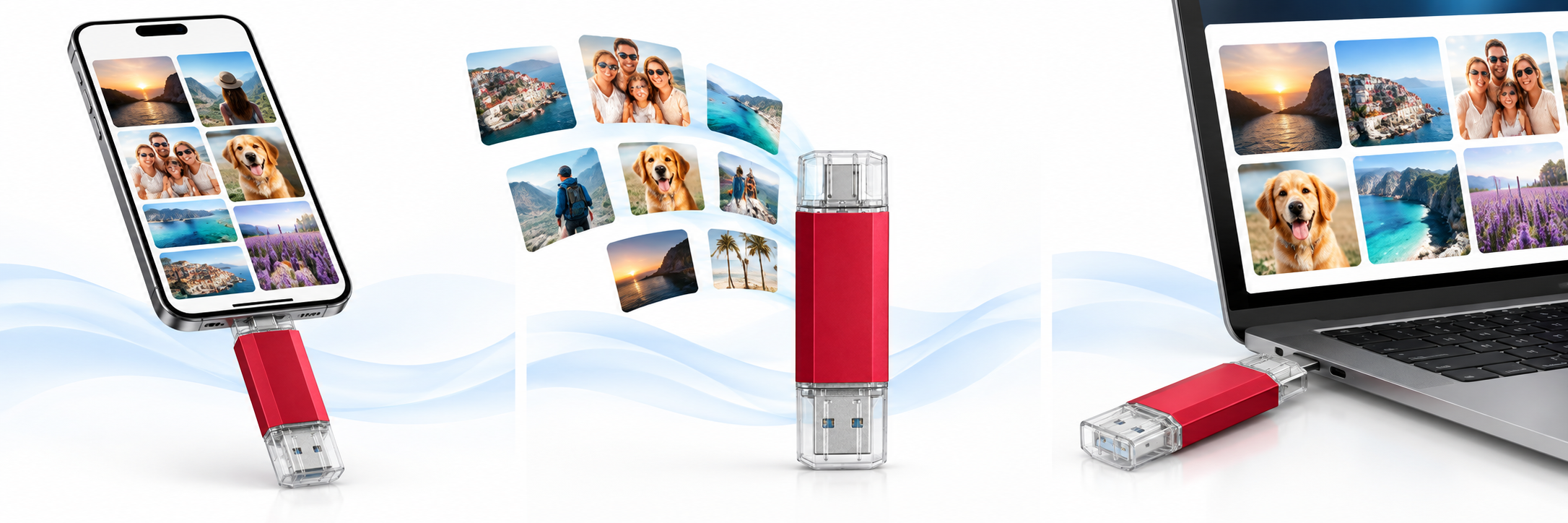 Illustration: connect the red USB drive to a compatible USB-C phone.